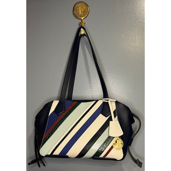 EUC Tory Burch Perry Balloon Multicolored Stripe Handbag - Picture 1 of 14